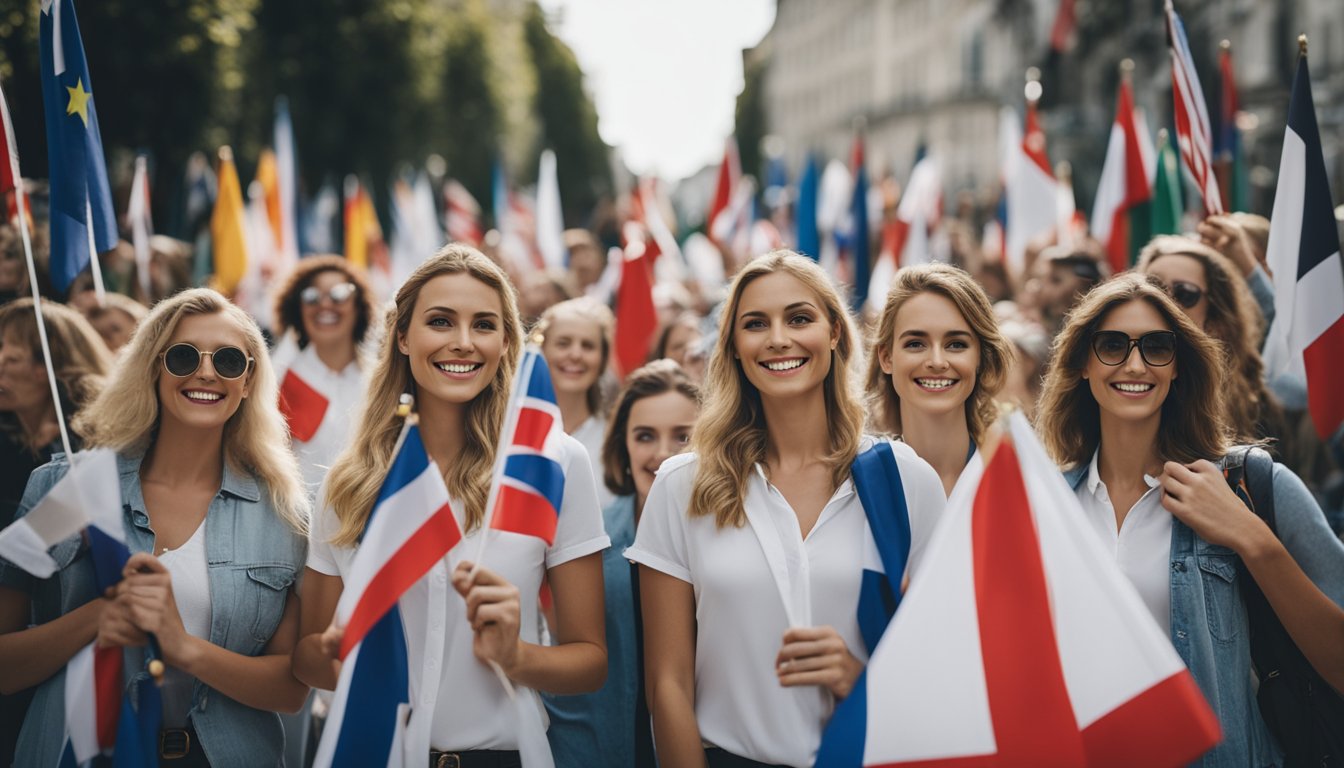 Group of White cam girls holding flags