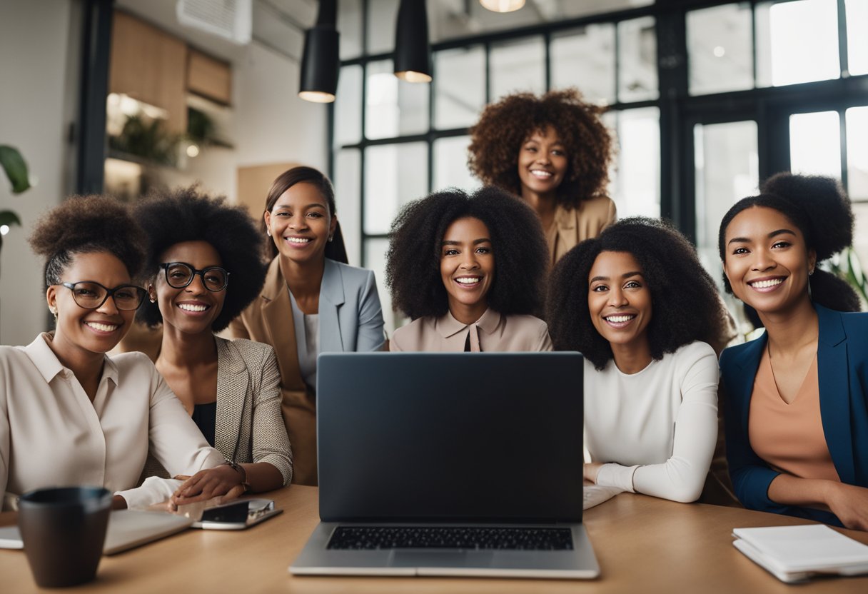 A diverse group of women engage in a video chat, expressing ethical considerations through facial expressions and body language