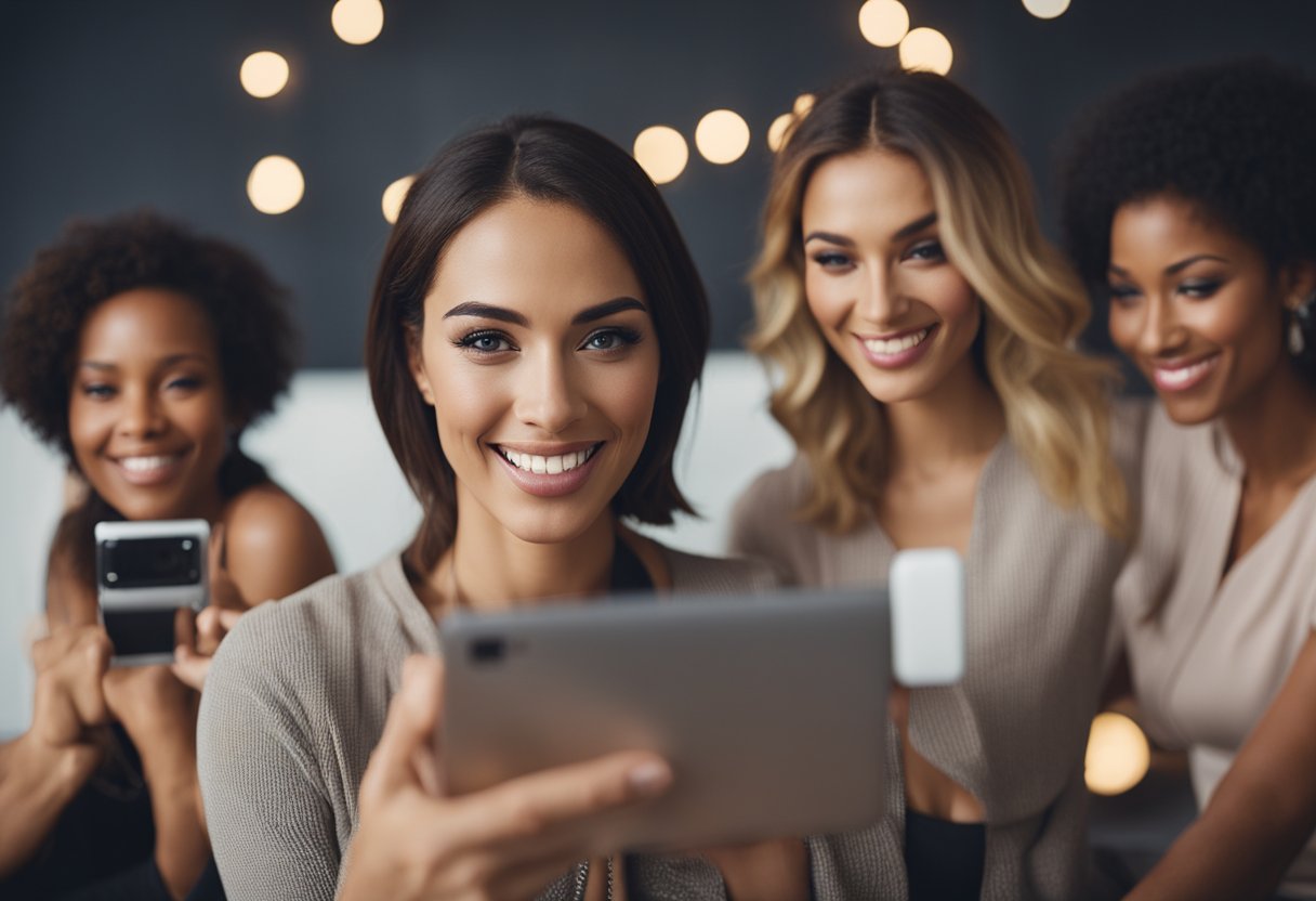 A group of women engaging in a video chat, each appearing nude